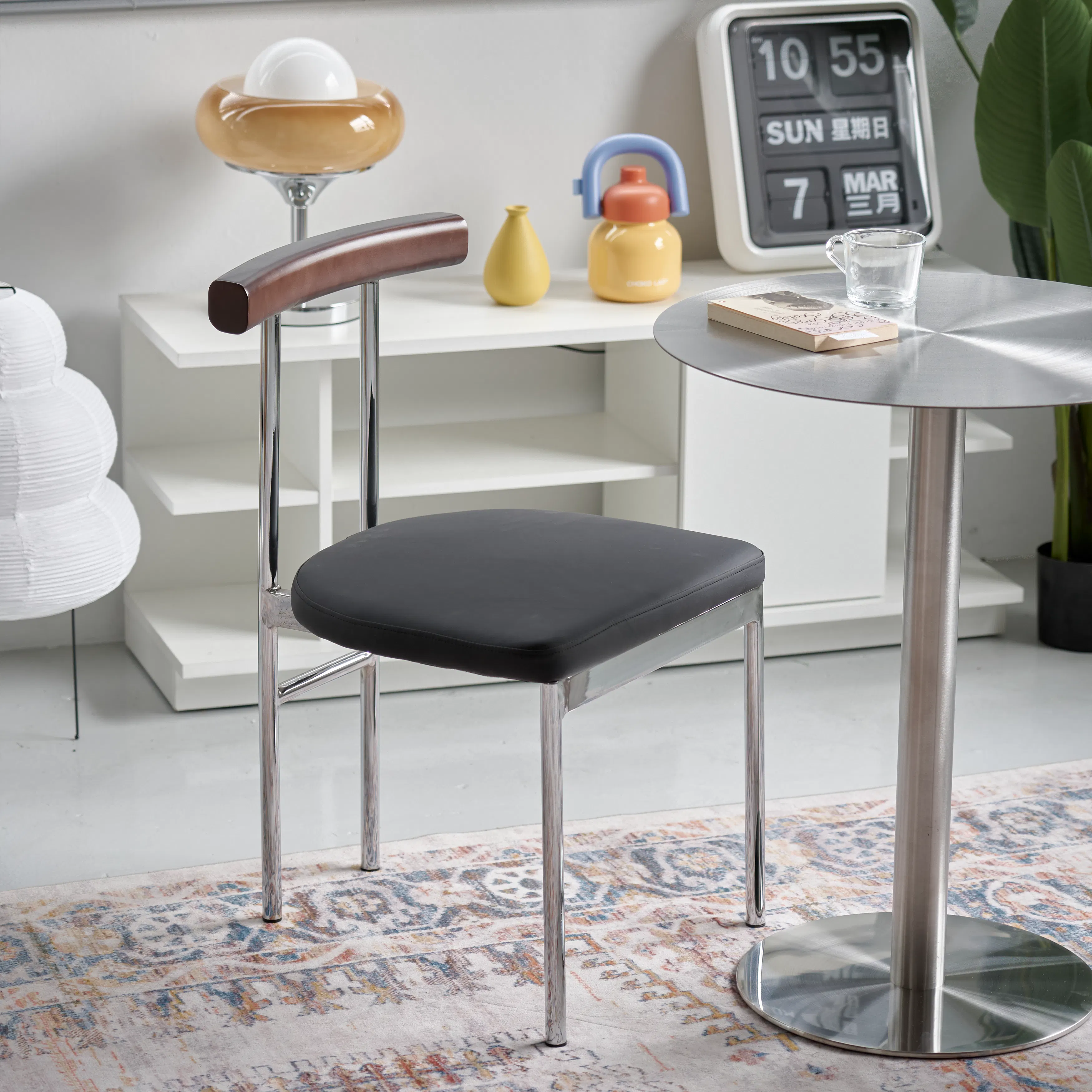 (As-is) Vincent Chair - Walnut, Black (Faux Leather) - 12