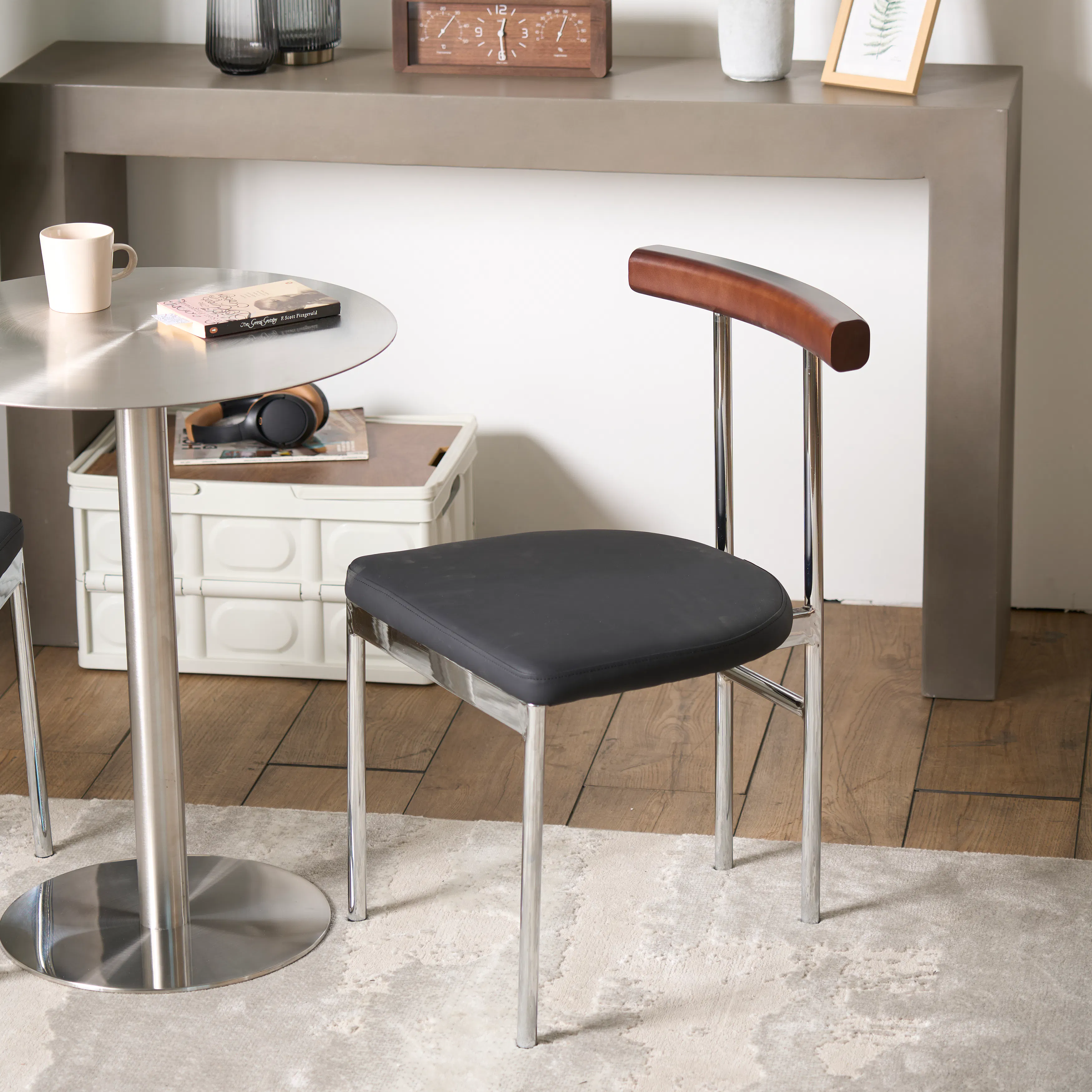 (As-is) Vincent Chair - Walnut, Black (Faux Leather) - 13