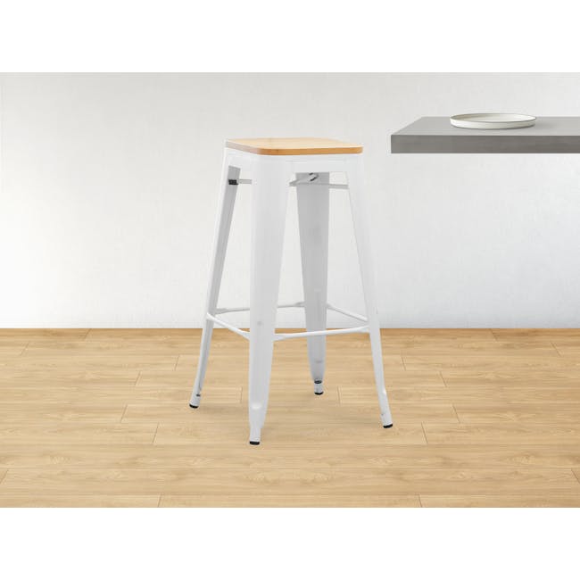 Bartel Bar Stool with Wooden Seat - White - 1