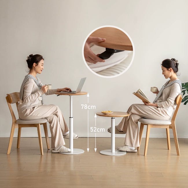 Riana Adjustable Side Table - Oak, White - 2