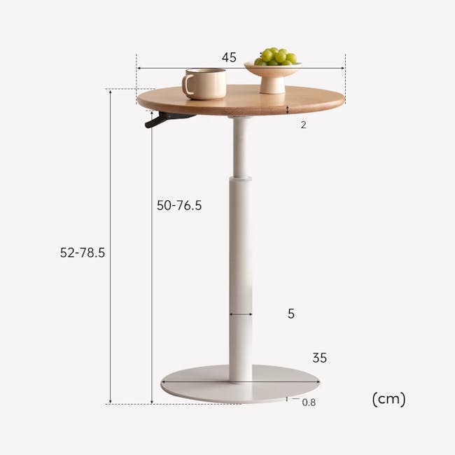 Riana Adjustable Side Table - Oak, White - 9