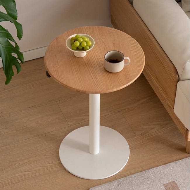 Riana Adjustable Side Table - Oak, White - 6