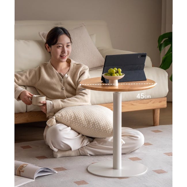 Riana Adjustable Side Table - Oak, White - 4