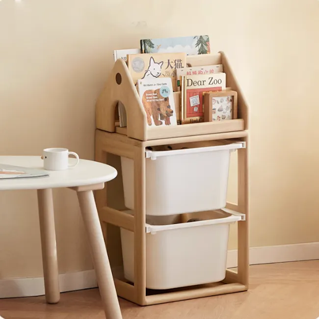 Micah Wooden Kids Toys Storage - Set of 3 - 19 - Wooden children's storage bin, cute animal illustrations, "Dear Zoo" book