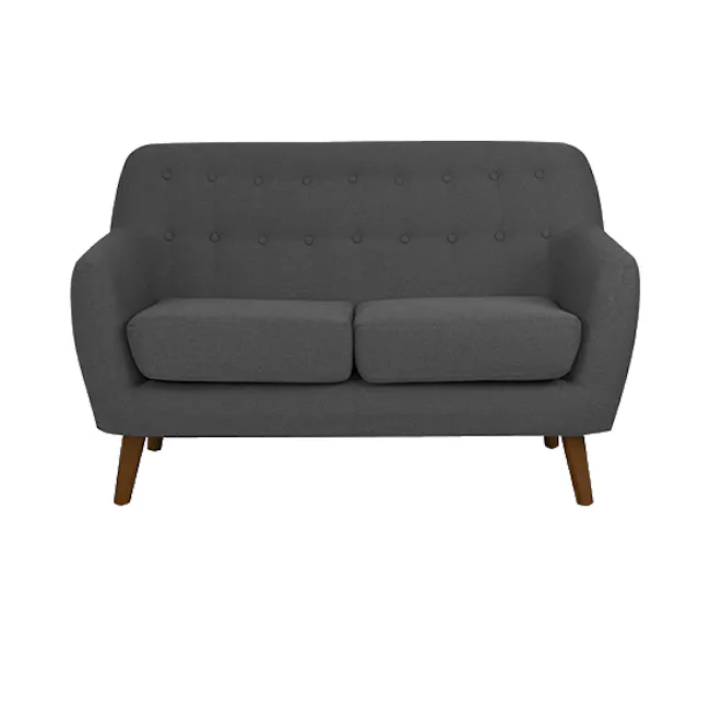 Emma 3 Seater Sofa with Emma 2 Seater Sofa - Raven - 14 - Grey upholstered sofa with tufted backrest and armrests, wooden