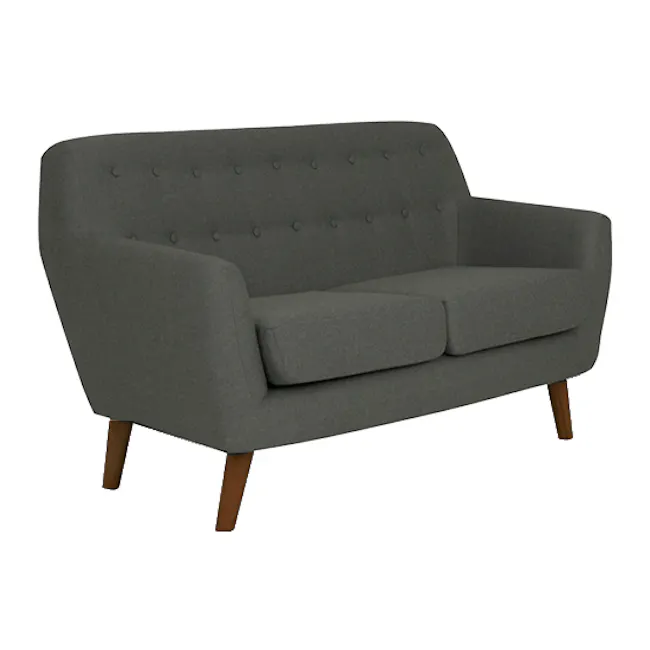 Emma 3 Seater Sofa with Emma 2 Seater Sofa - Raven - 15 - Modern gray tufted sofa with wooden legs, sleek design