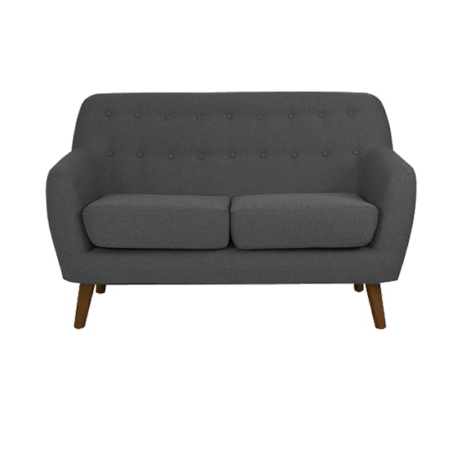 Emma 2 Seater Sofa with Emma Armchair - Raven - 3 - Grey upholstered sofa with tufted backrest and armrests, wooden legs