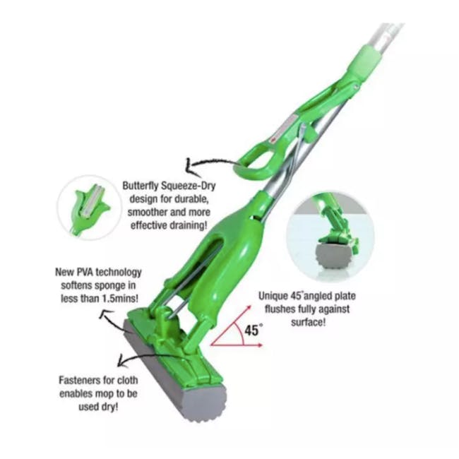 Scotch-Brite Quick Dry Sponge Mop - 4 - Butterfly Squeeze-Dry design, durable, smoother, and more effective draining, New