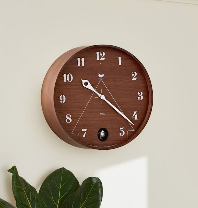 Pace M Size Wall Clock - Brown Wood - 1