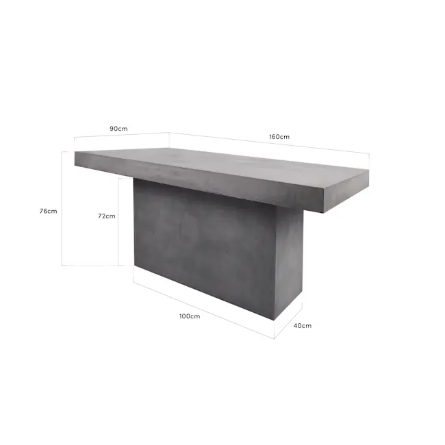 Ryland Concrete Dining Table 1.6m - 5 - Modern industrial kitchen island, sleek concrete design, 90cm wide, 160cm long, 76cm