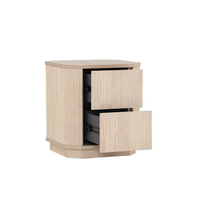 Claire Bedside Table - 15 - Wooden side table, minimalist design, light wood finish, open drawer, two-tone wood, vertical