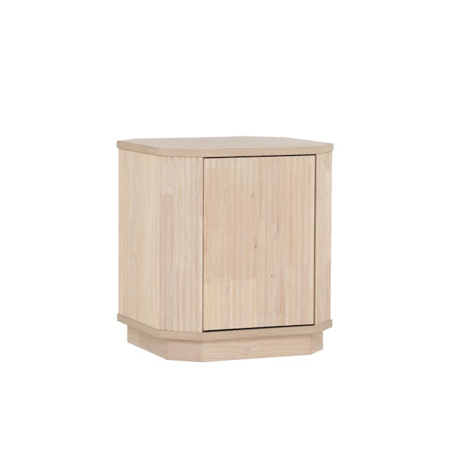 Claire Bedside Table - 9 - Wooden cabinet, minimalist design, light wood finish, vertical slats, natural texture, soft