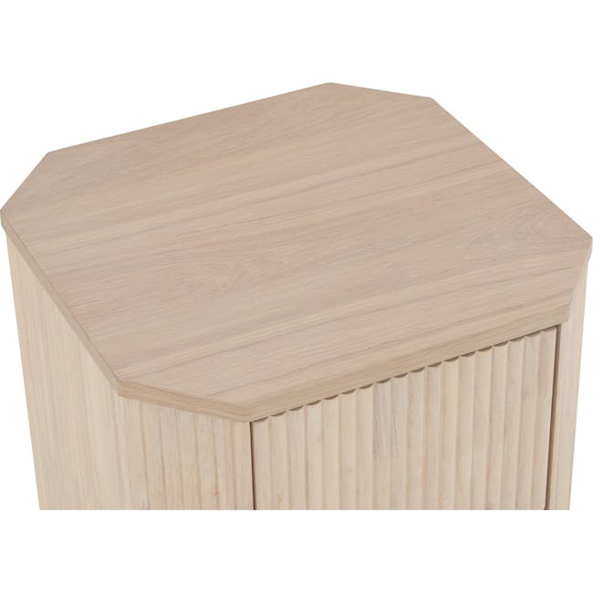 Claire Bedside Table - 11 - Light wood, natural finish, minimalist design, hexagonal shape, smooth surface, vertical slats