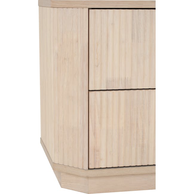 Claire Bedside Table - 6 - Light wood cabinet with natural grain texture, minimalist design, vertical paneling, open