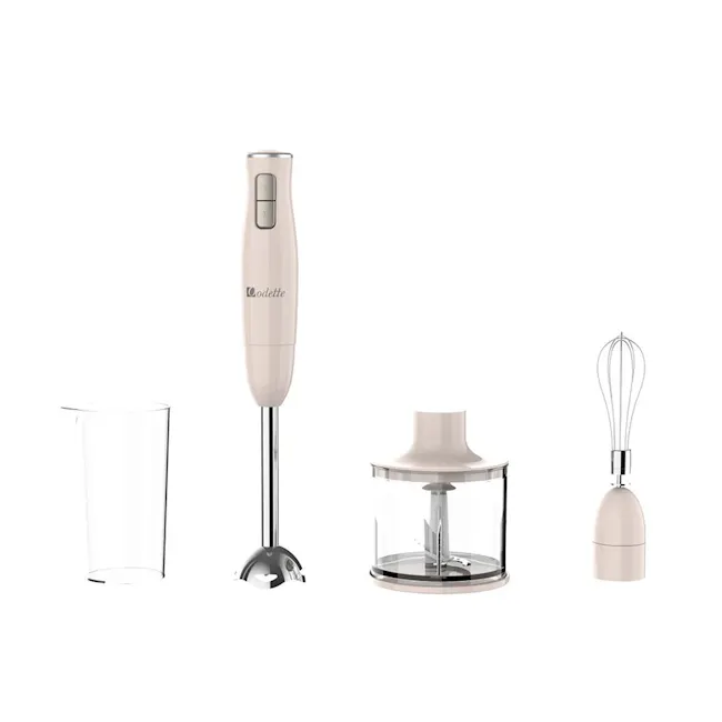 Odette Multifunction Immersion Handheld Blender - Pink - 1 - Clear glass, minimalist kitchen utensil, stainless steel stand