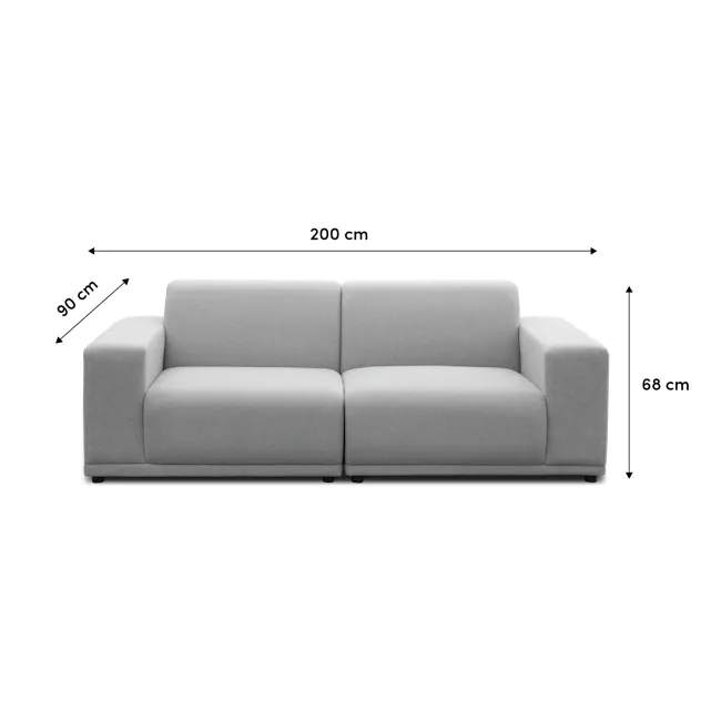 Milan 3 Seater Sofa - Smokey Grey (Faux Leather) - 7 - Modern gray sofa, 200 cm width, 90 cm seat length, 68 cm backrest