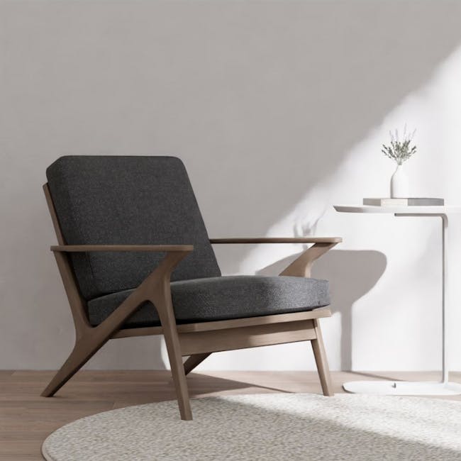 Aston Armchair - Seal - 5 - modern chair, gray upholstered, wooden frame, minimalist design, cozy seating, contemporary