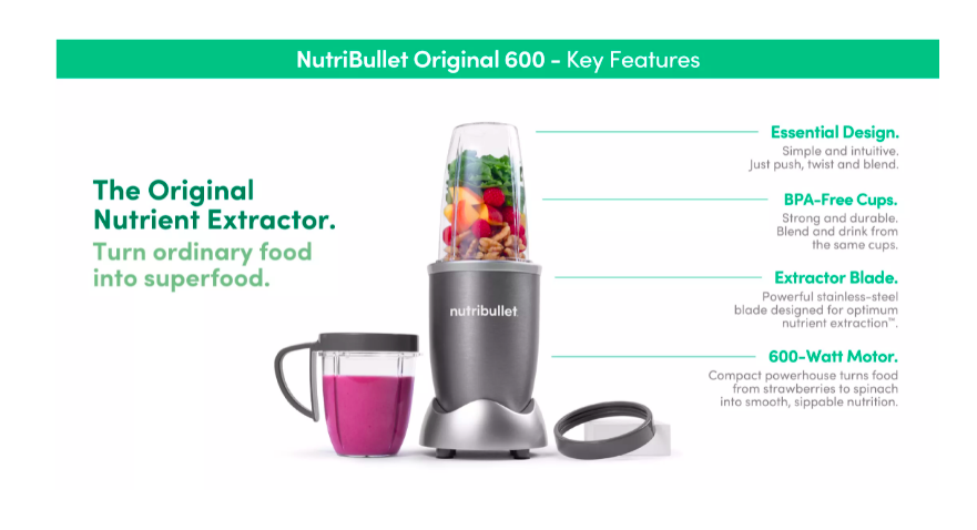 NutriBullet 600W Personal Blender Grey, NutriBullet HipVan