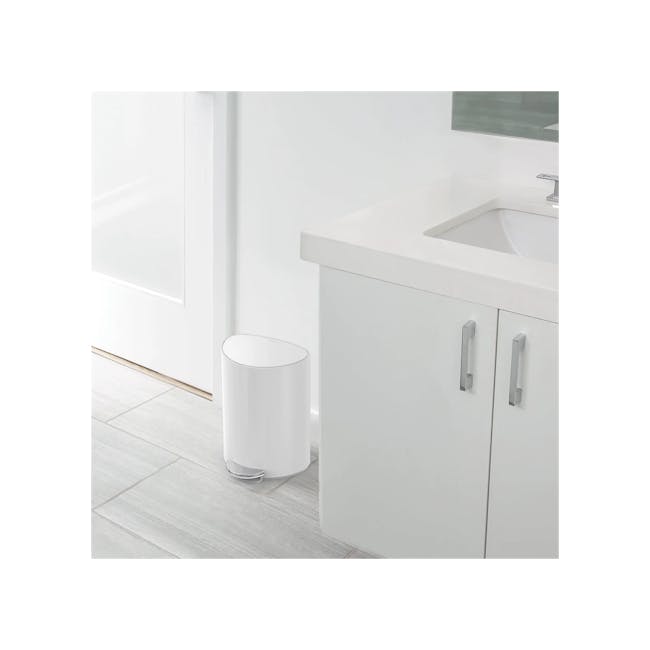 simplehuman 6L Semi Round Step Bin - White - 6 - White bathroom vanity, modern design, minimalist decor, sleek cabinetry