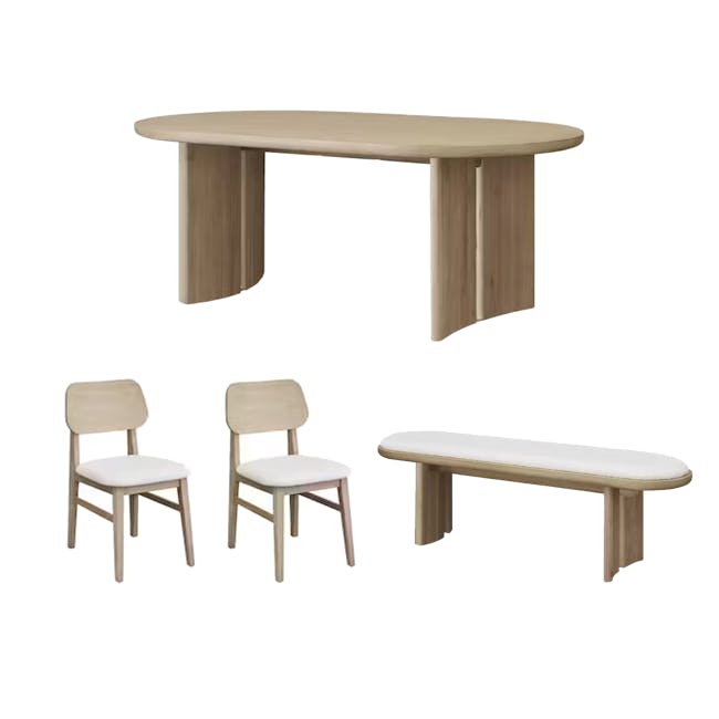 Catania Dining Table 2m with Catania Cushioned Bench 1.6m and 2 Catania Dining Chairs - 1 - Modern dining table and chairs