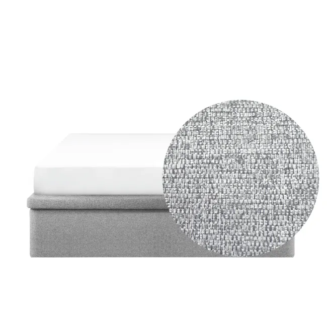 ESSENTIALS Queen Storage Bed - Pebble (Eco Clean Fabric) - 2 - White and gray bedding set, textured fabric, modern design