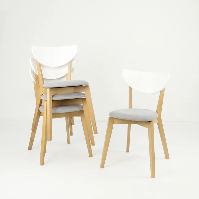 Harold Dining Table 1.5m in Natural, White with Harold Bench 1m and 2 Harold Dining Chairs in Dolphin Grey - 20 - Modern