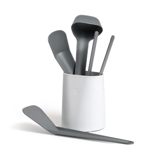 OMMO Tools Ladle - Carbon - 2 - Kitchen utensils, stainless steel, gray handles, modern design, compact storage, ergonomic