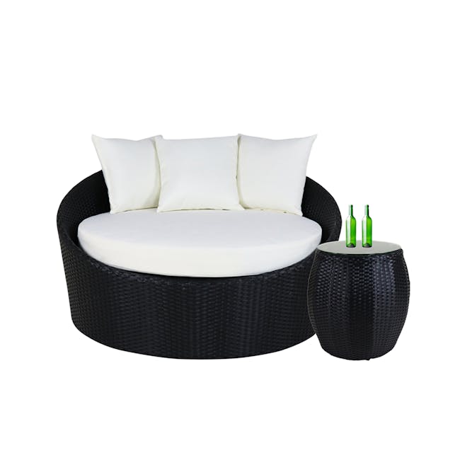 Round Sofa with Coffee Table Set - Cream Cushion - 0