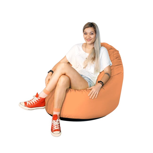 Doob Oomph Water-Repellent Bean Bag Chair - Apricot Crush (2 Sizes) - 3 - White background, person sitting, orange bean bag