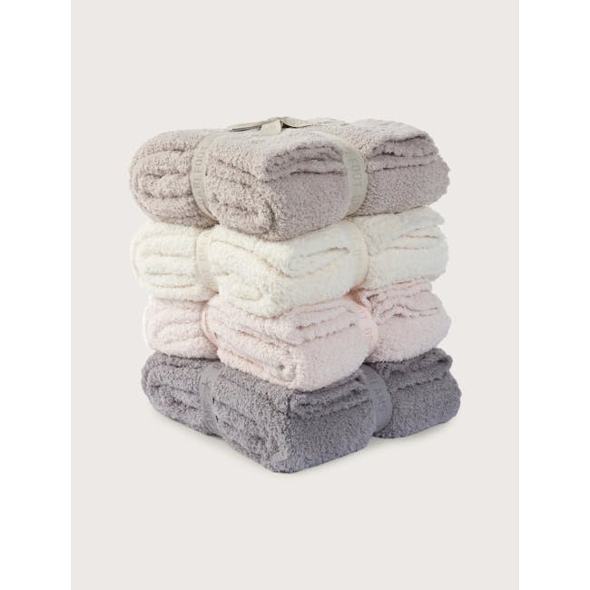 (As-is) Mila Throw Blanket - Light Grey - 5 - Soft, fluffy towels in pastel colors, including light pink, white, beige, and