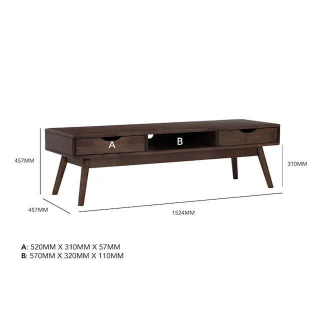 Lamar TV Console 1.5m - Walnut - 6 - Dark wood side table, 457mm height, 310mm width, 520mm x 310mm x 57mm, 570mm x 320mm x