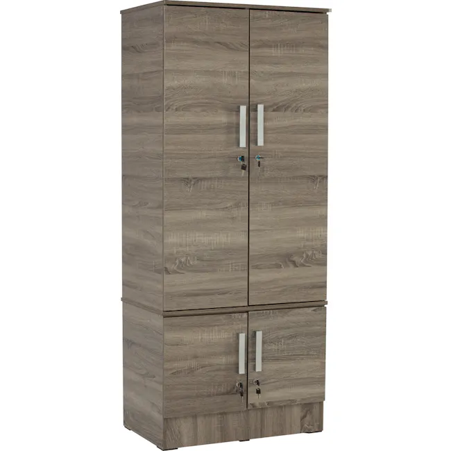 Naya 4 Door Wardrobe with Locks - Dark Sonoma - 5 - Wooden cabinet with sleek design, two doors, three drawers, polished