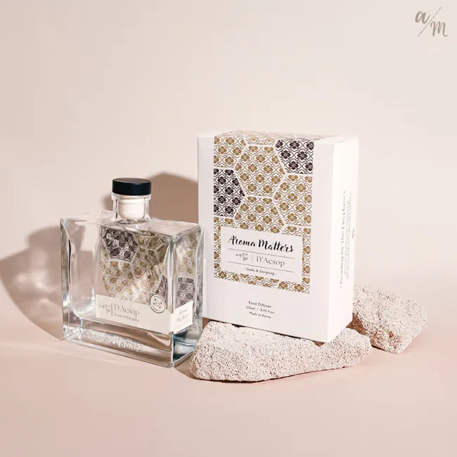 Aroma Matters Reed Diffuser - D'Aesop (2 Sizes) - 9 - Aroma Matters, D'Acop, Smoky & Energizing, Glass bottle, White and