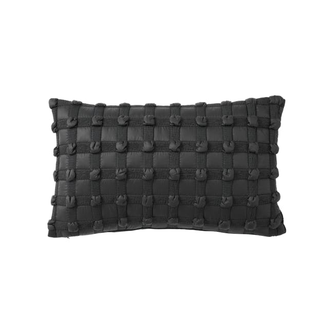 Dainie Textured Puffed Grid Lumbar Cushion - Black - 1 - Black quilted pillow with textured fabric, rectangular shape