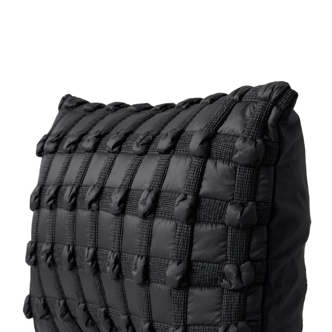 Dainie Textured Puffed Grid Lumbar Cushion - Black - 4 - Black quilted cushion, quilted design, padded surface, quilted