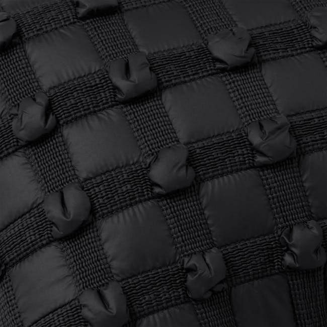 Dainie Textured Puffed Grid Lumbar Cushion - Black - 5 - Black quilted fabric with intricate stitching, Puffy, quilted