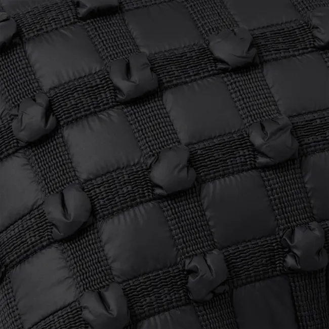 Dainie Textured Puffed Grid Lumbar Cushion - Black - 5 - Black quilted fabric with intricate stitching, Puffy, quilted