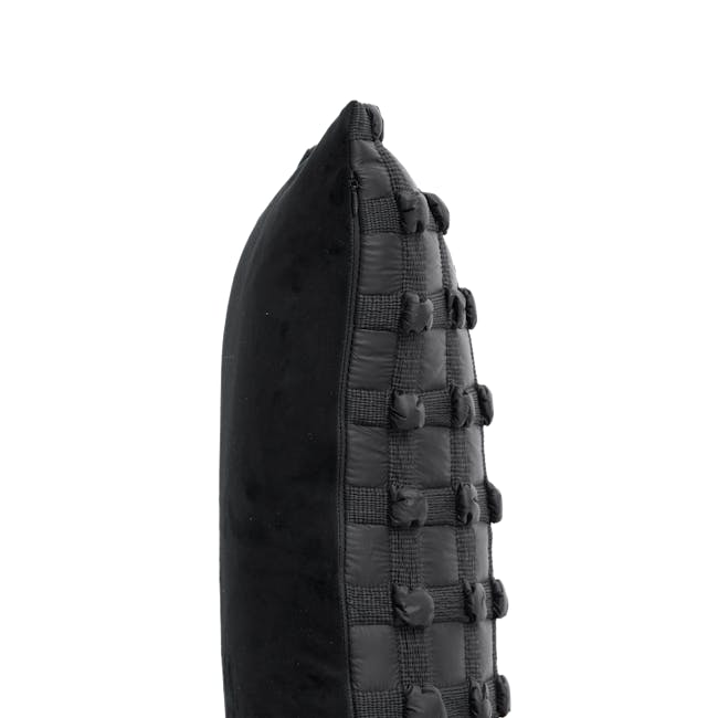 Dainie Textured Puffed Grid Lumbar Cushion - Black - 6 - Black, quilted, padded, quilted design, textured fabric