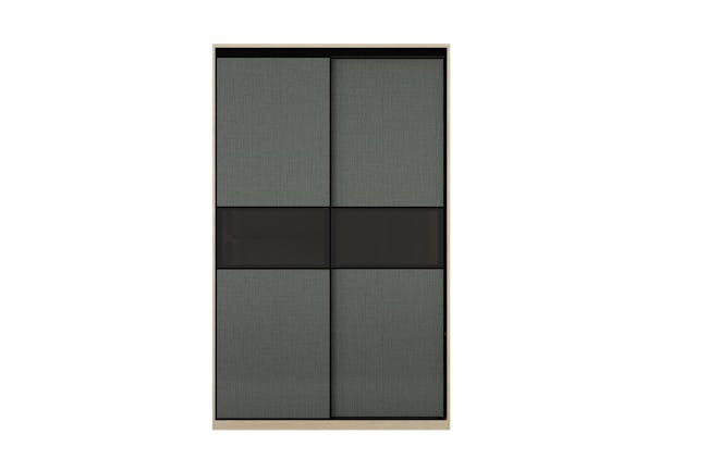 Lorren Sliding Door Wardrobe 1 with Glass Panel - Graphite Linen, Herringbone Oak - 7