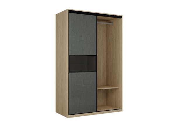 Lorren Sliding Door Wardrobe 1 with Glass Panel - Graphite Linen, Herringbone Oak - 11