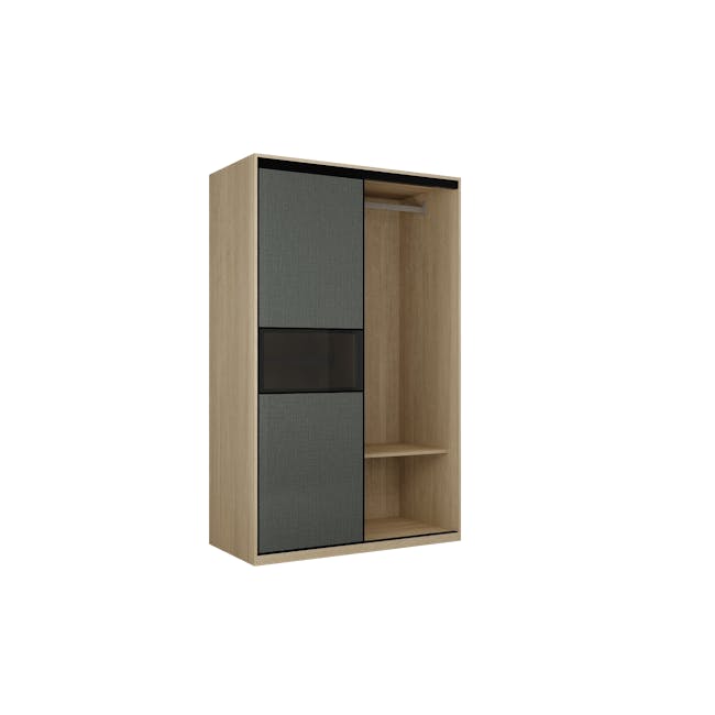 Lorren Sliding Door Wardrobe 1 with Glass Panel - Graphite Linen, Herringbone Oak - 11