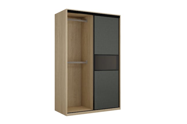 Lorren Sliding Door Wardrobe 1 with Glass Panel - Graphite Linen, Herringbone Oak - 12