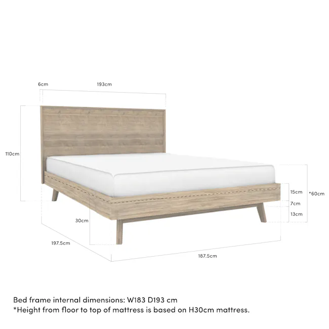 Leland King Bed - 12 - Wooden frame, 193 cm height, 110 cm width, 6 cm thickness, 15 cm deep, 7 cm high, 13 cm wide, 30 cm