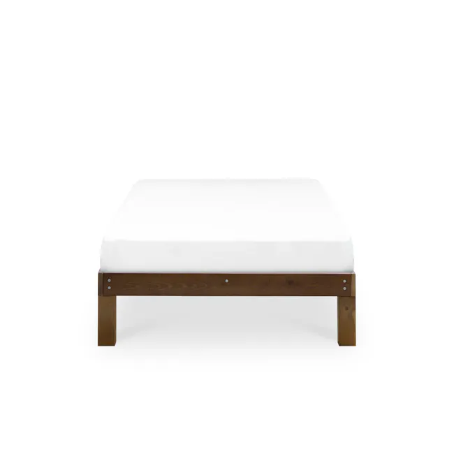 Katana Single Wooden Bed - Walnut - 1 - Wooden bed frame, minimalist design, white bedding, wooden legs, simple decor