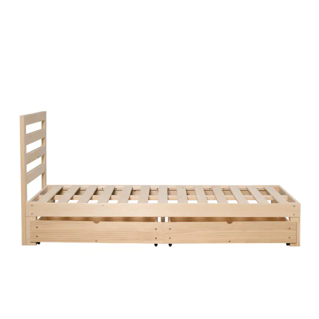 Katana Super Single Wooden Headboard Bed with 2 Drawers - 12