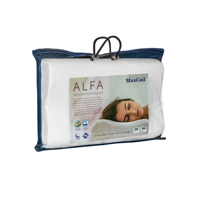 MaxCoil Alfa Contour Memory Foam Pillow - 1 - Memory foam pillow, MaxCoil technology, anti-bacterial features, dust mite