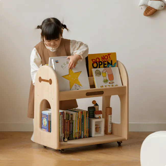 Micah Wooden Kids Trolley Book Organiser - 4