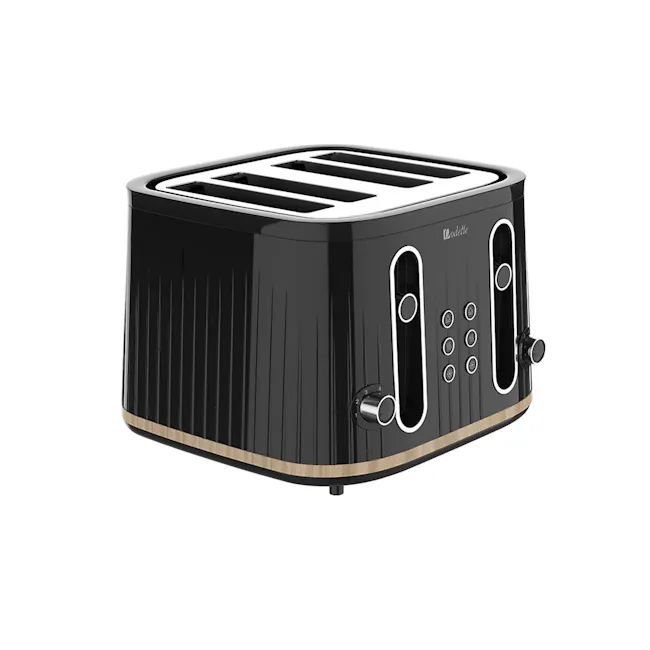 Odette George Series 4-Slice Bread Toaster - Black - 1 - Sleek black toaster with integrated controls, Modern kitchen