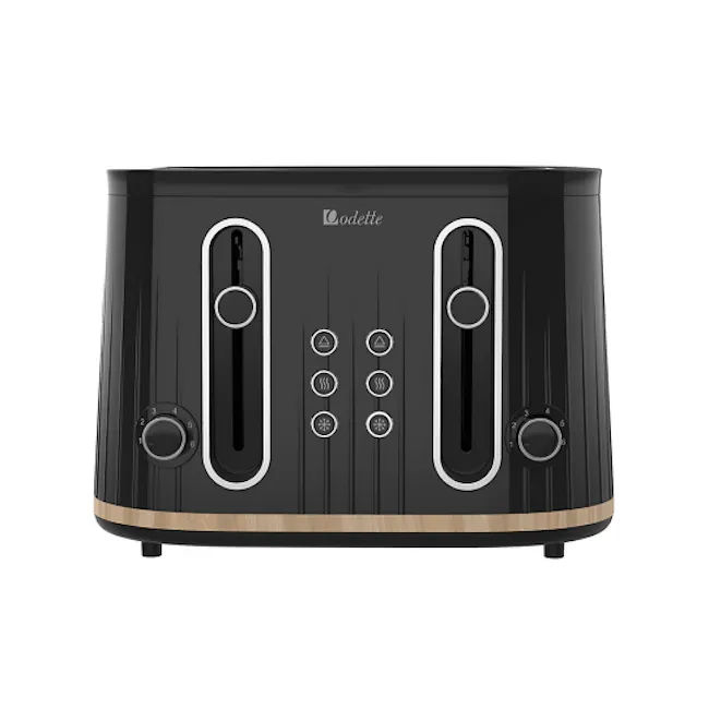 Odette George Series 4-Slice Bread Toaster - Black - 2 - Modern kitchen appliance, sleek design, black and wood finish