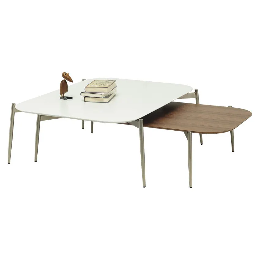 (As-Is) Nova High Coffee Table - Oak, Matt Silver - 17 - Modern minimalist table with sleek design, white tabletop and